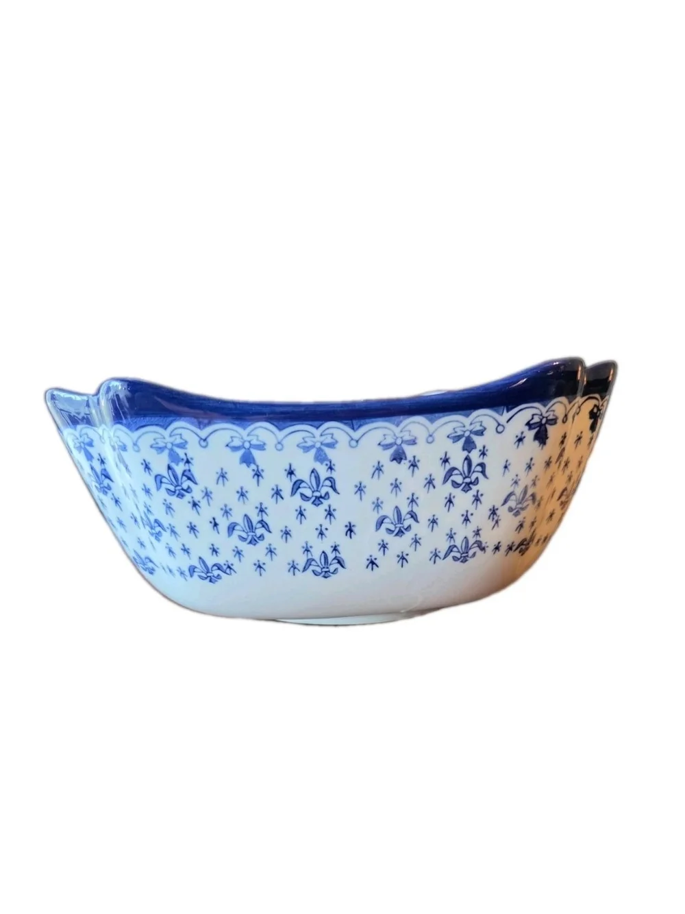Vintage WCL Serving Bowl Blue Fleur-de-lis Cottage Grandma Country